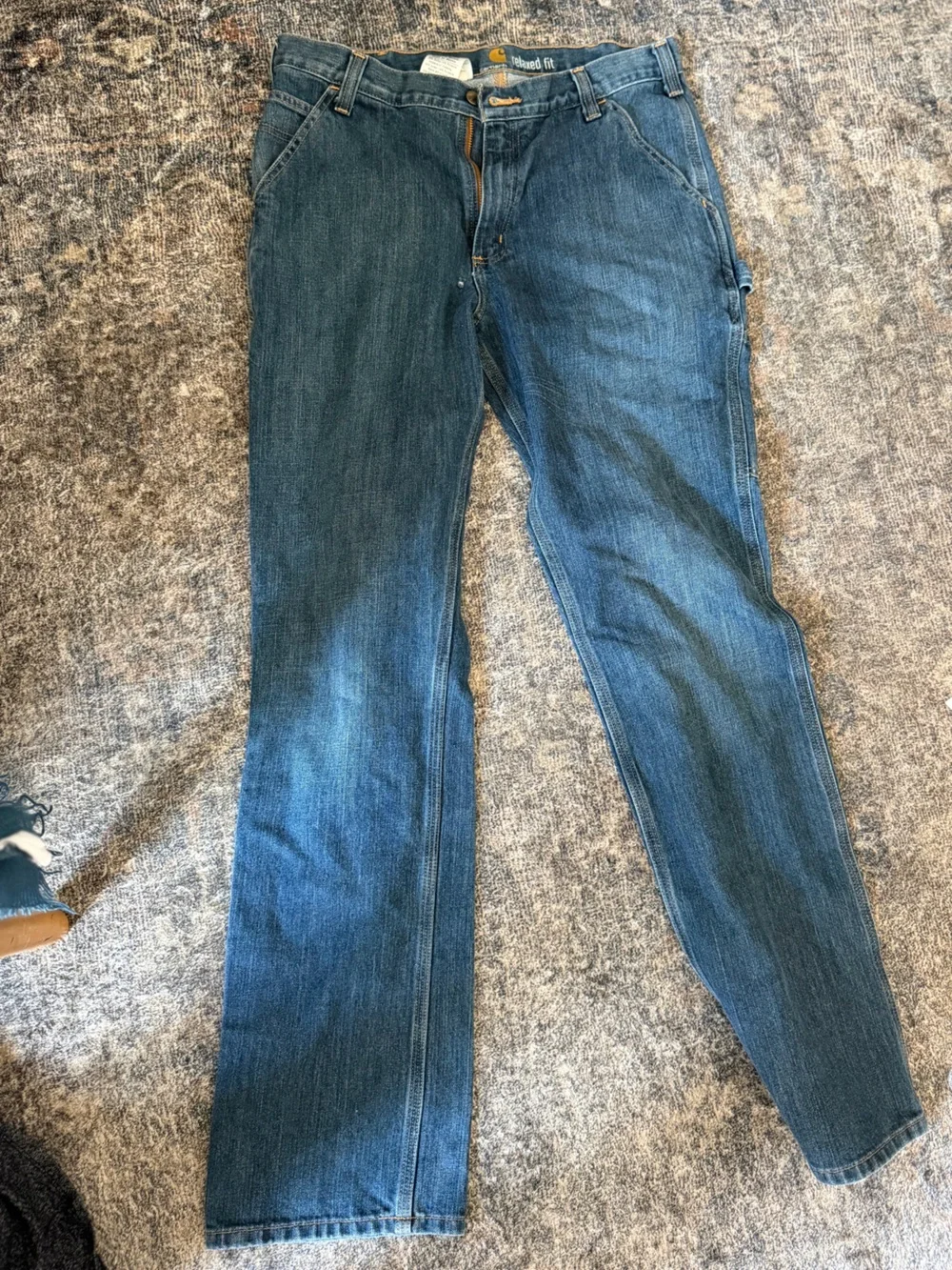 Carhartt Men's Relaxed Fit Cargo Jeans in Blue Denim